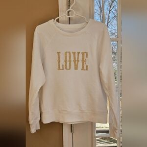 Zadig Voltaire Size Large White Sweatshirt With Rose Gold Metallic Studded LOVE